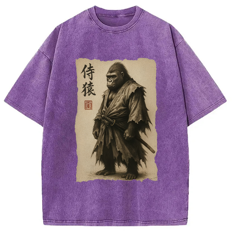 Modecanvas Samurai Gorilla Washed T-Shirt-modecanvas