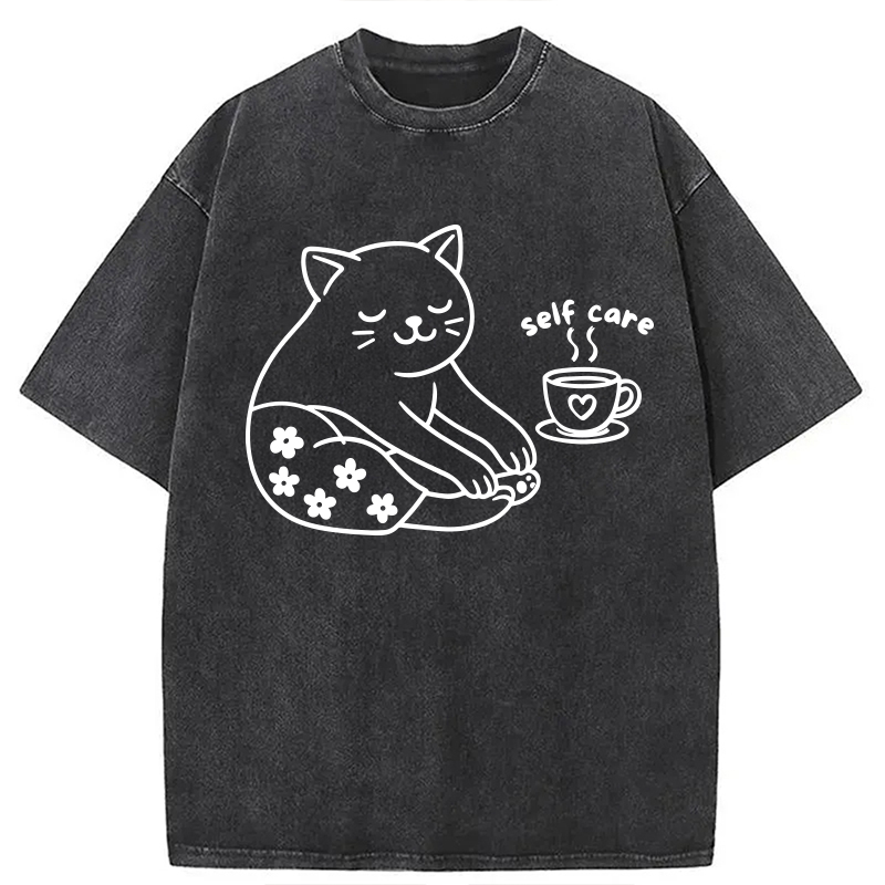 Modecanvas Self Care Line Art DTG Printing Washed T-Shirt