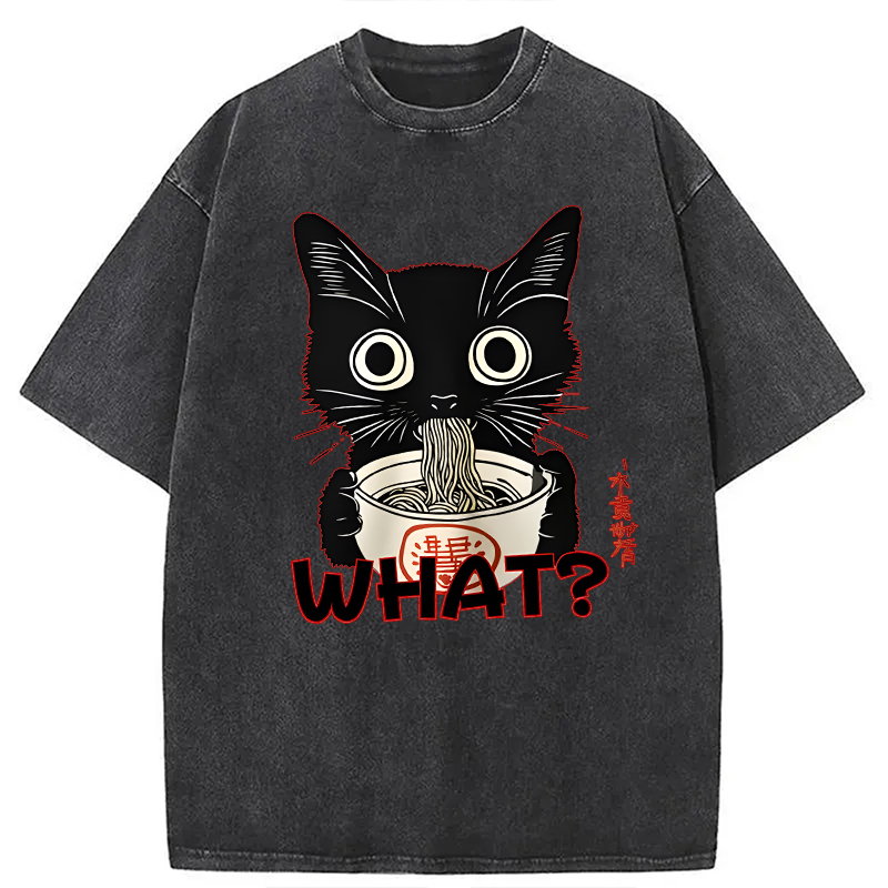 Modecanvas Kawaii Noodle Cat DTG Printing Washed T-Shirt