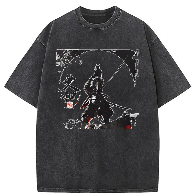 Modecanvas Japanese Samurai Martial Art DTG Printing Washed T-Shirt