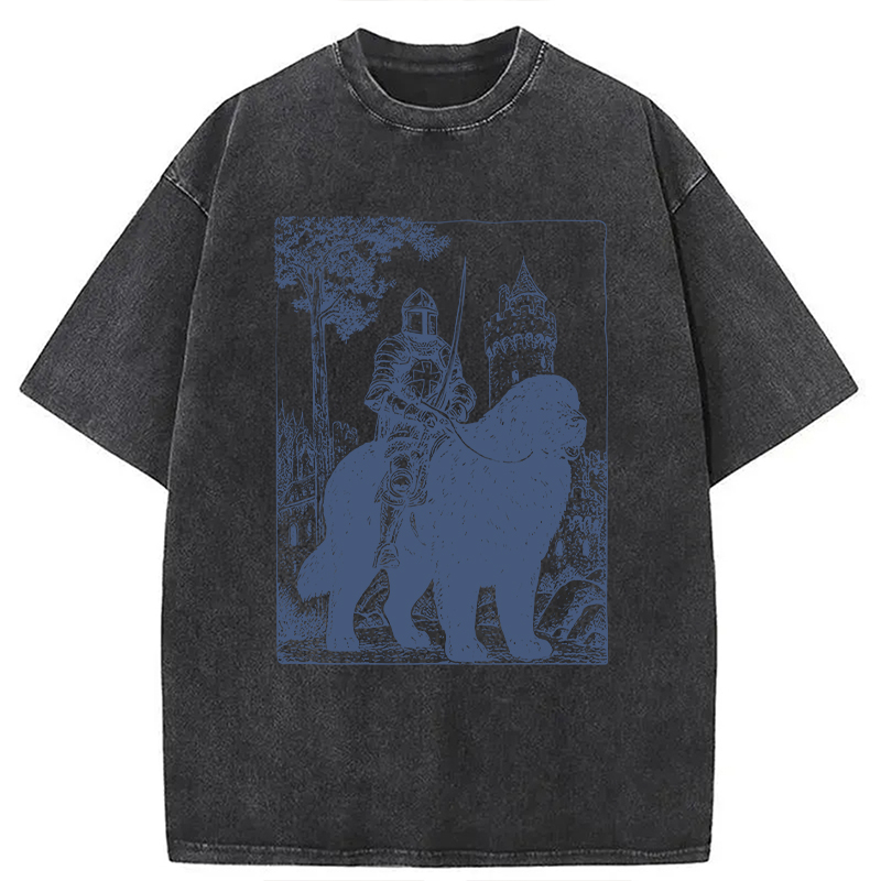 Modecanvas Knight Newfoundland Rider Vintage DTG Printing Washed T-Shirt
