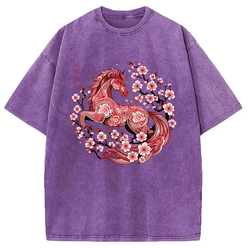 Modecanvas Chinese Horse New Year DTG Printing Washed T-Shirt