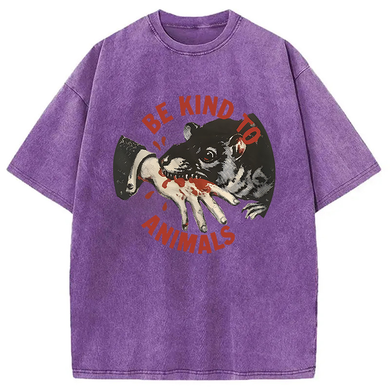 Modecanvas Be Kind To Animals Rat DTG Printing Washed T-Shirt