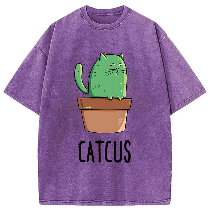 Modecanvas Cute Catcus DTG Printing Washed T-Shirt