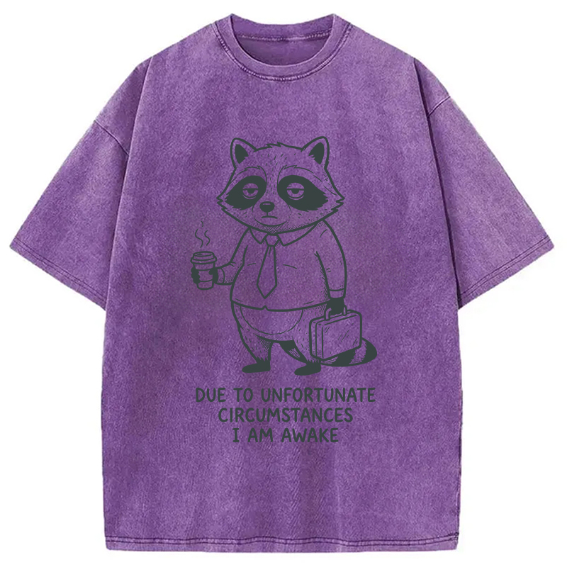 Modecanvas Grumpy Raccoon Morning DTG Printing Washed T-Shirt
