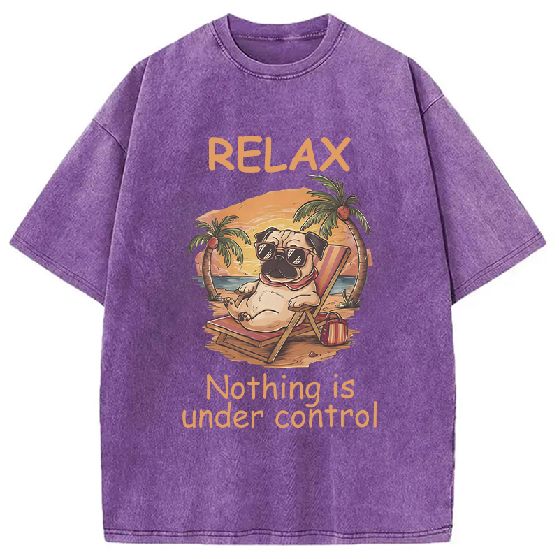 Modecanvas Nothing Is Under Control Pug DTG Printing Washed T-Shirt