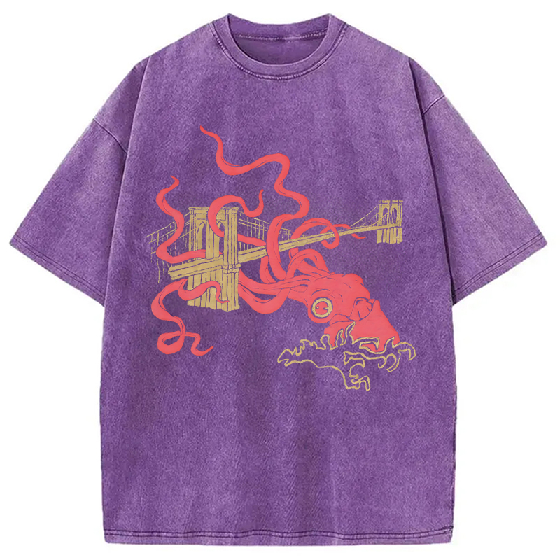 Modecanvas Squid Attack DTG Printing Washed T-Shirt