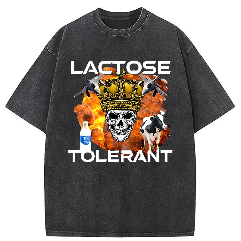 Modecanvas Lactose Tolerant Milk Funny Meme DTG Printing Washed T-Shirt
