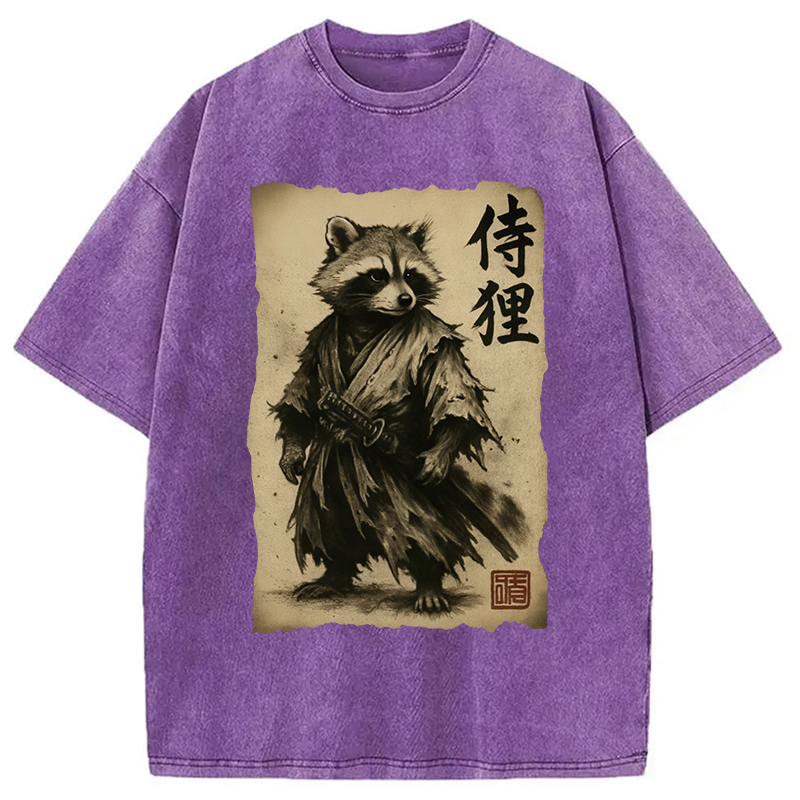 Modecanvas Samurai Raccoon Washed T-Shirt-modecanvas