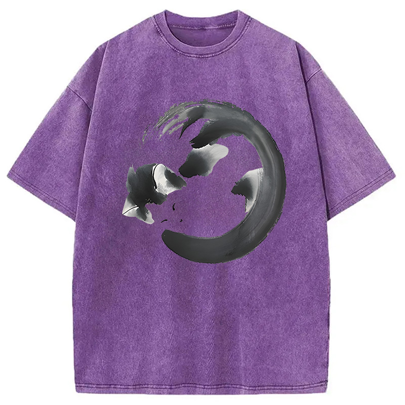 Modecanvas Inkpainting Cat Zen Enso DTG Printing Washed T-Shirt
