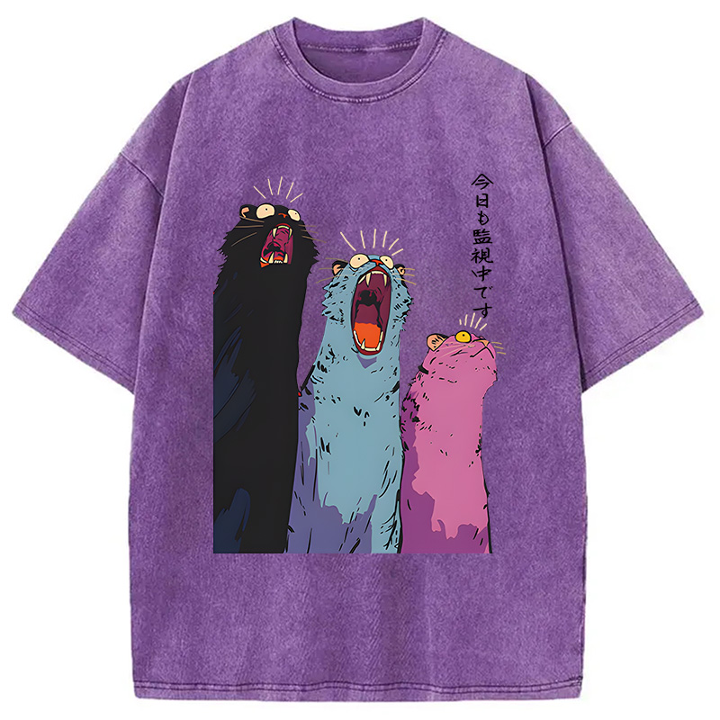 Modecanvas Howling Cat DTG Printing Washed T-Shirt