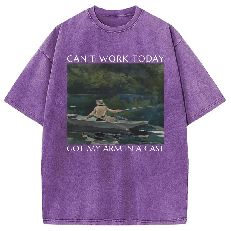 Modecanvas Funny Fishing Painting DTG Printing Washed T-Shirt