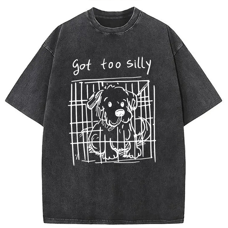 Modecanvas Got Too Silly Funny Dog Meme DTG Printing Washed T-Shirt