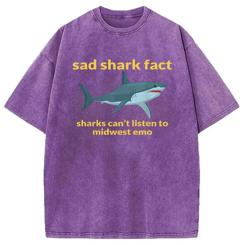 Modecanvas Sad Shark Fact DTG Printing Washed T-Shirt