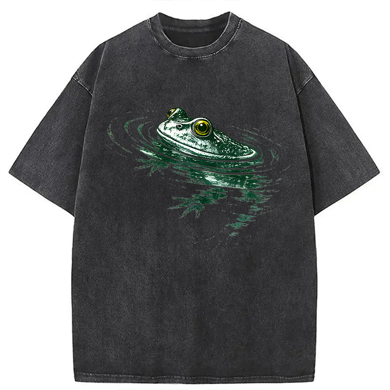 Modecanvas Frog Swimming DTG Printing Washed T-Shirt
