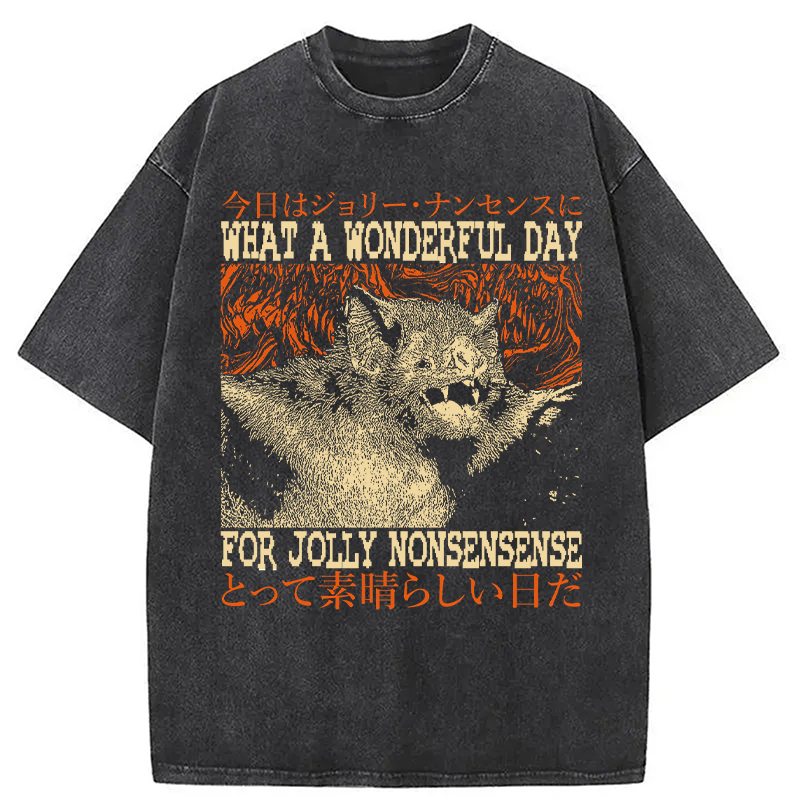 Modecanvas What a Wonderful Day Bat DTG Printing Washed T-Shirt