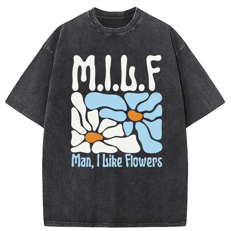 Modecanvas Man I Like Flowers DTG Printing Washed T-Shirt