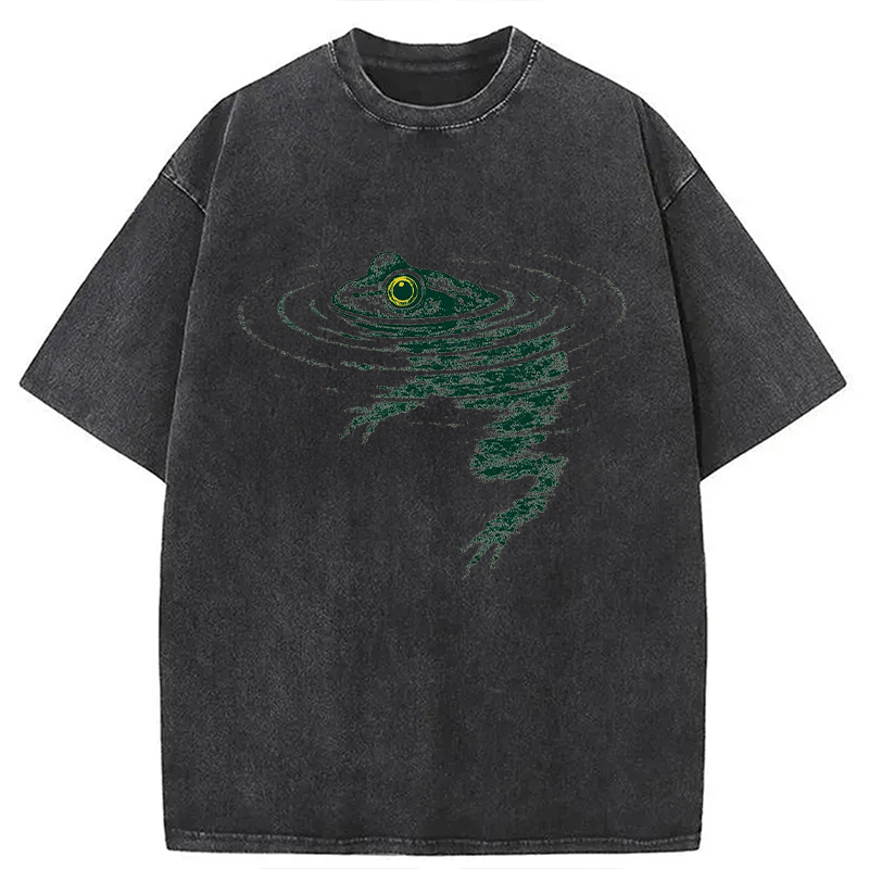 Modecanvas Frog Swimming Under Water DTG Printing Washed T-Shirt