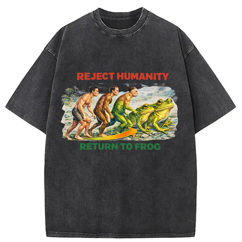 Modecanvas Reject Humanity Return To Frog Funny Meme DTG Printing Washed T-Shirt