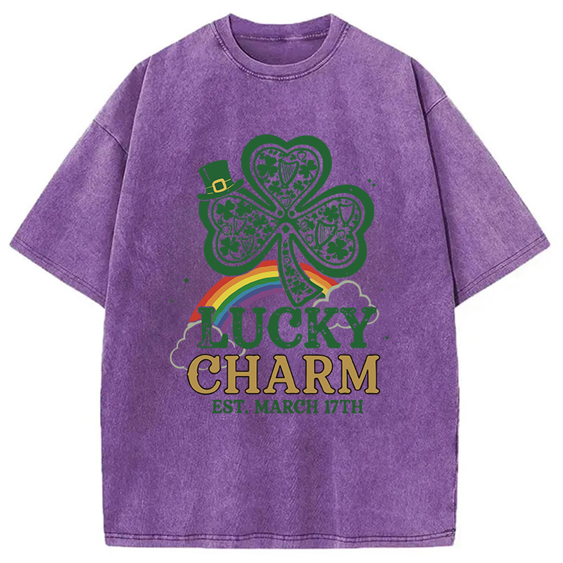 Modecanvas Lucky Charm Clover Rainbow DTG Printing Washed T-Shirt