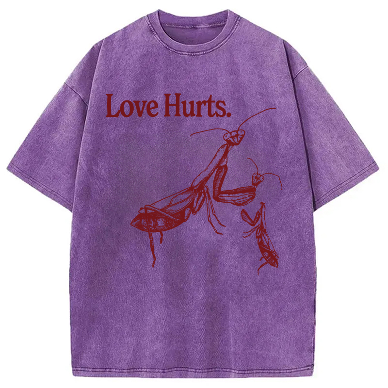 Modecanvas Love Hurts Funny Praying Mantis DTG Printing Washed T-Shirt