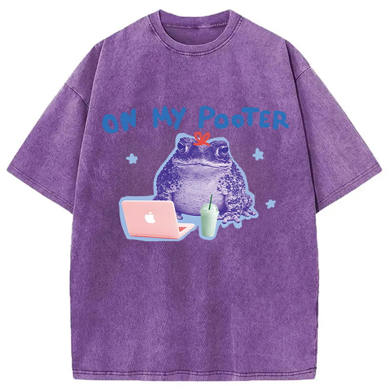 Modecanvas On My Pooter Funny Frog DTG Printing Washed T-Shirt