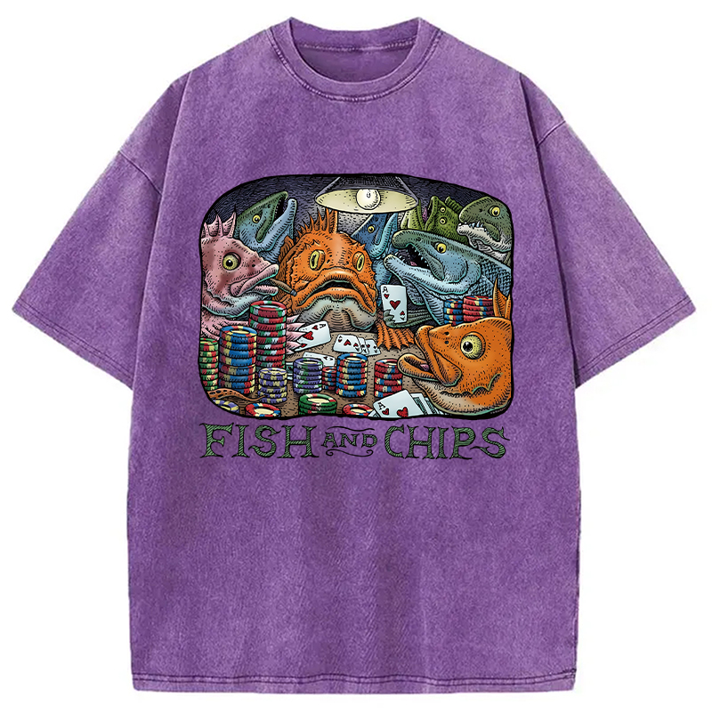 Modecanvas Fish And Chips Washed T-Shirt-modecanvas