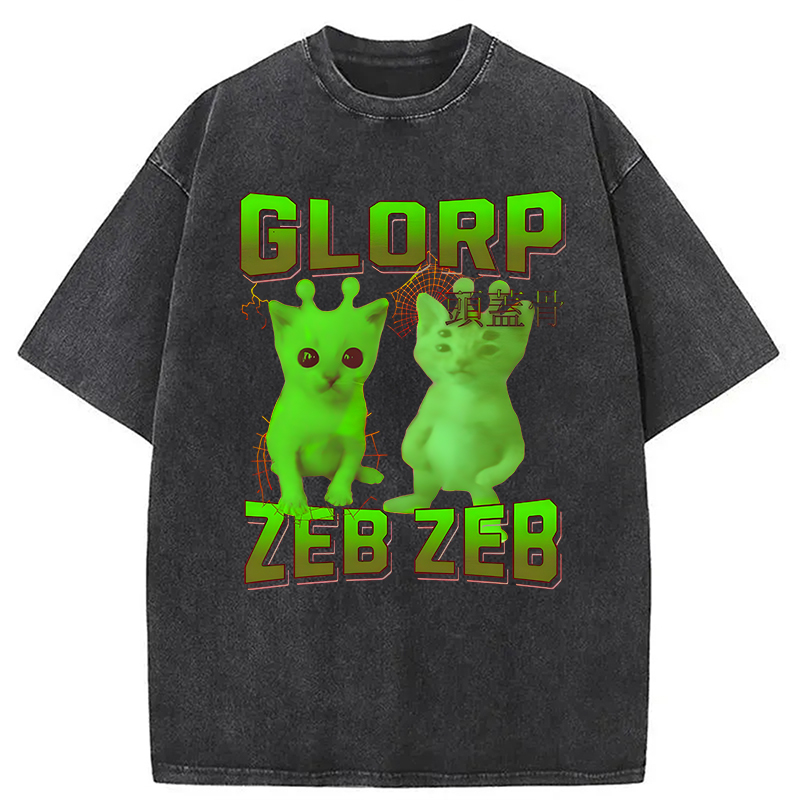 Modecanvas Glorp Gnarp Cat Meme DTG Printing Washed T-Shirt