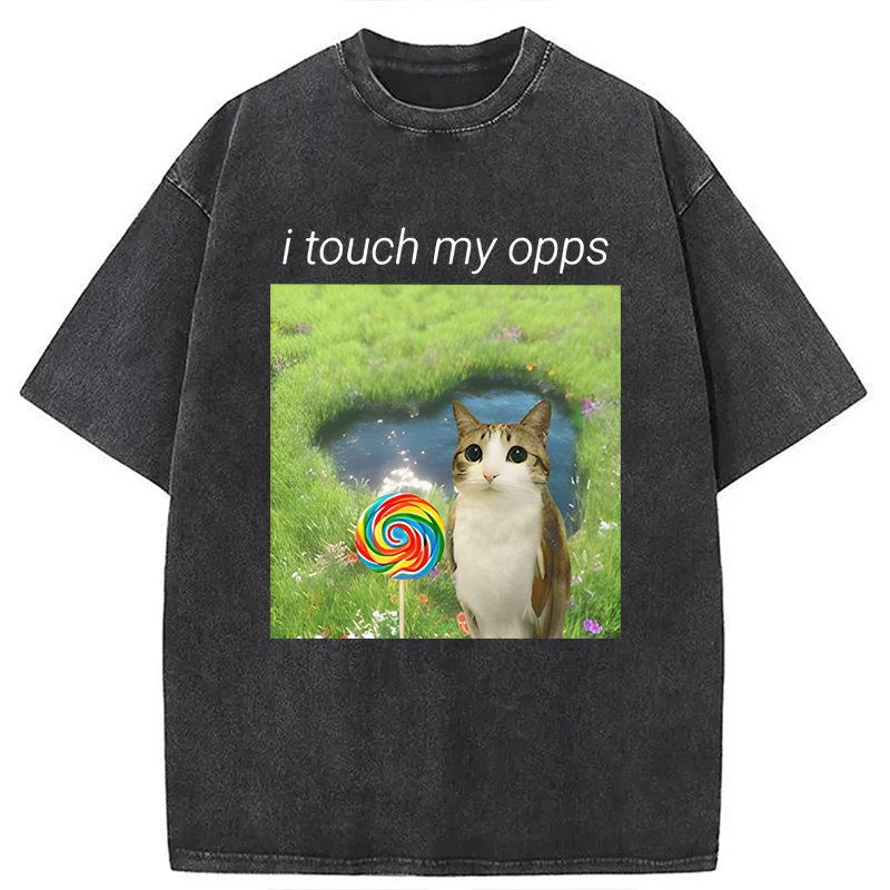 Modecanvas Funny Meowl Meme DTG Printing Washed T-Shirt