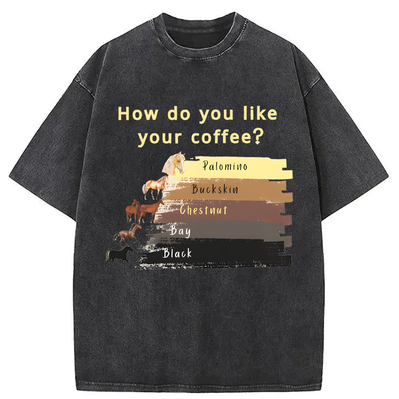 Modecanvas Funny Horse and Coffee DTG Printing Washed T-Shirt