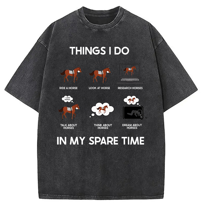 Modecanvas Funny Horse Meme DTG Printing Washed T-Shirt