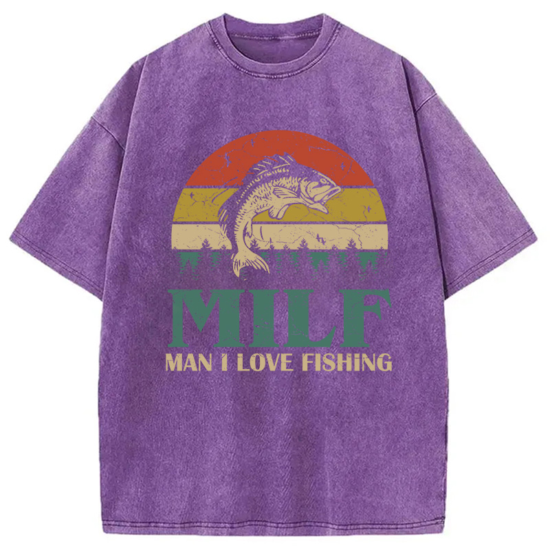 Modecanvas MILF Man I Love Fishing DTG Printing Washed T-Shirt