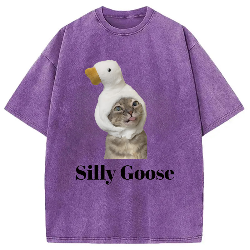 Modecanvas Goose Cat DTG Printing Washed T-Shirt