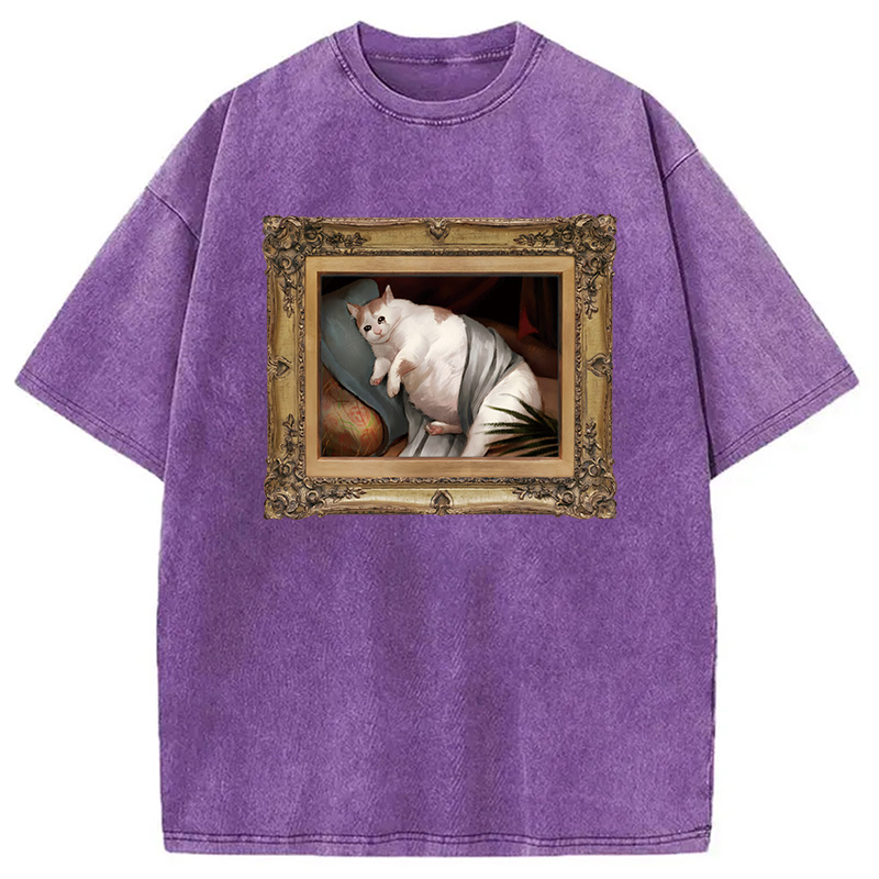 Modecanvas Fat Cat Crying In The Mansion DTG Printing Washed T-Shirt