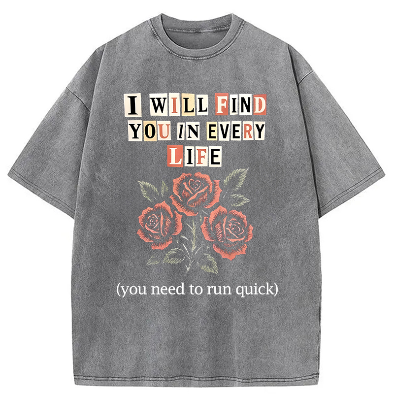 Modecanvas Funny Threat Roses DTG Printing Washed T-Shirt