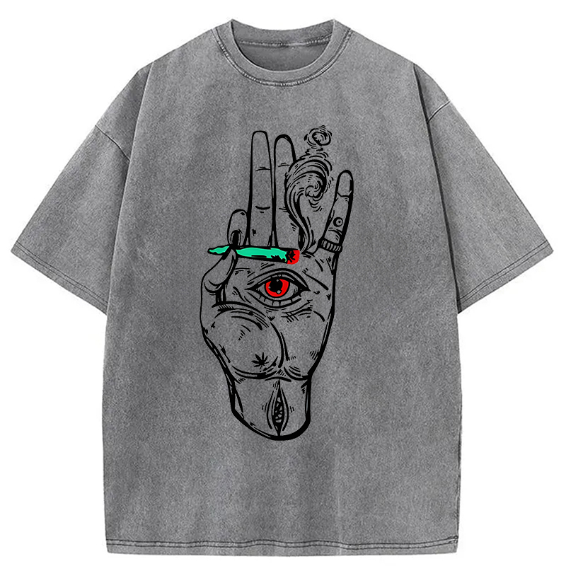 Modecanvas All Eyes On Me Cigarette DTG Printing Washed T-Shirt