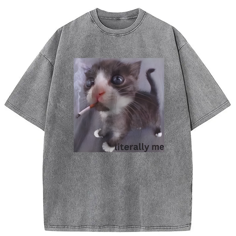 Modecanvas Literally Me Smoking Cat DTG Printing Washed T-Shirt