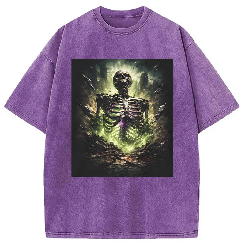 Modecanvas Radioactive Inspired Skeleton DTG Printing Washed T-Shirt