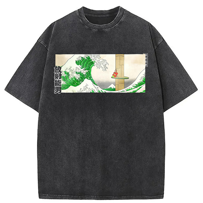 Modecanvas Green Wave DTG Printing Washed T-Shirt