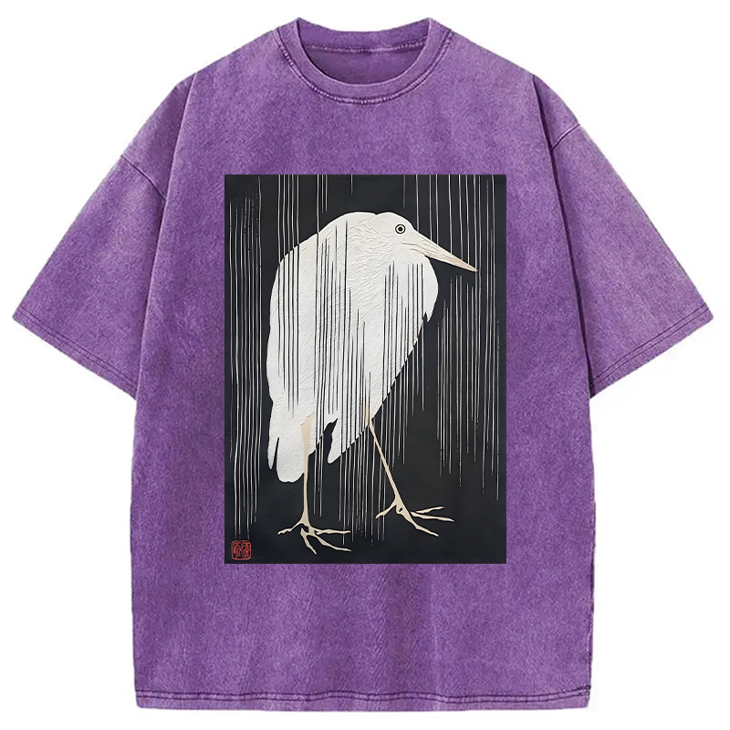 Modecanvas Heron In The Rain DTG Printing Washed T-Shirt