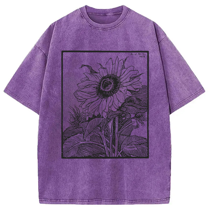 Modecanvas Sunflower Vintage DTG Printing Washed T-Shirt