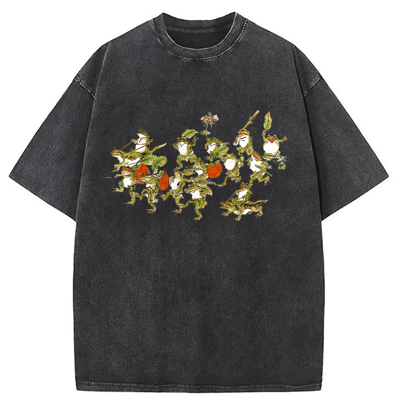 Modecanvas Frogs Riding Lizards DTG Printing Washed T-Shirt