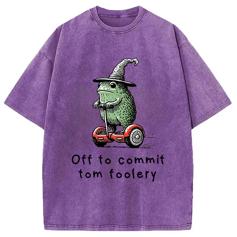 Modecanvas Frog Riding A Balance Scooter Washed T-Shirt-modecanvas