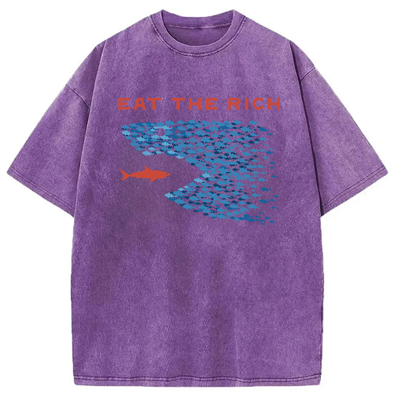 Modecanvas Eat The Rich Fish DTG Printing Washed T-Shirt