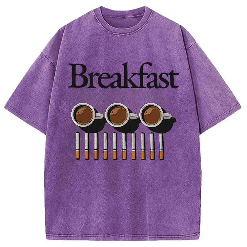 Modecanvas Breakfast Coffee And Cigarettes DTG Printing Washed T-Shirt