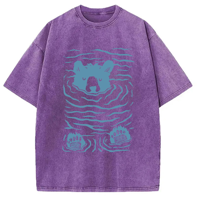 Modecanvas Minimalist Linocut Bear DTG Printing Washed T-Shirt