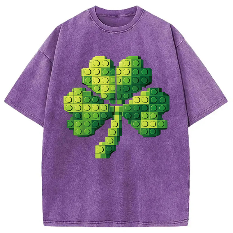 Modecanvas Funny Building Shamrock Blocks St Patricks Day DTG Printing Washed T-Shirt