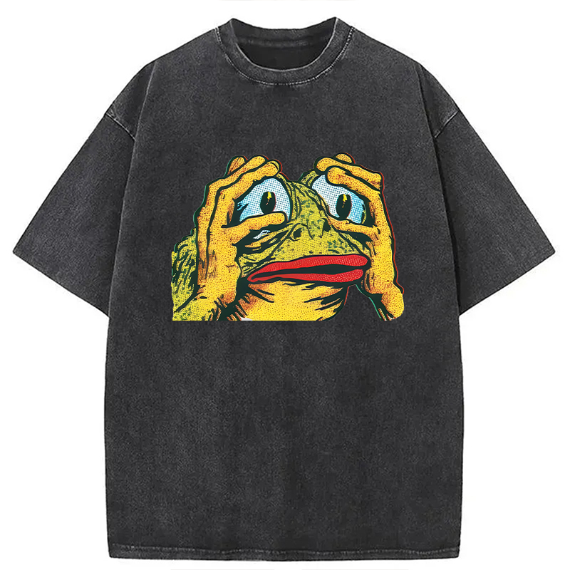 Modecanvas Big-eyed Frog DTG Printing Washed T-Shirt