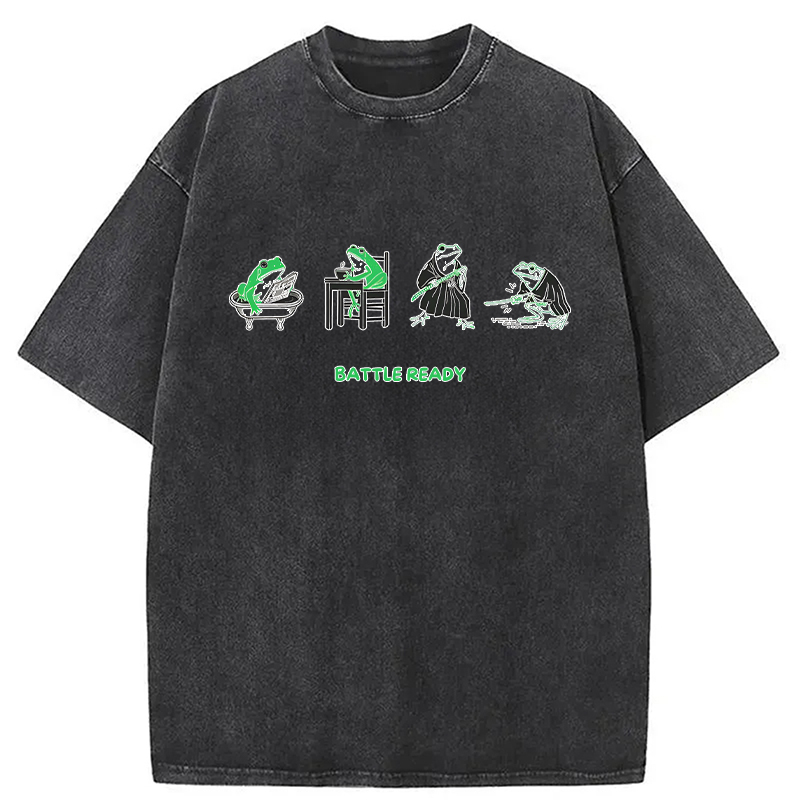 Modecanvas Funny Morning Routine Frog DTG Printing Washed T-Shirt