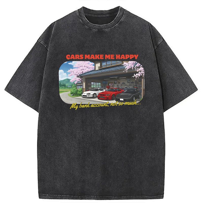 Modecanvas Cars Make Me Happy DTG Printing Washed T-Shirt